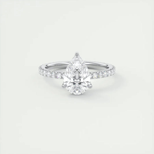 Pave Engagement Ring Featuring 1.93 CT Pear Moissanite 1