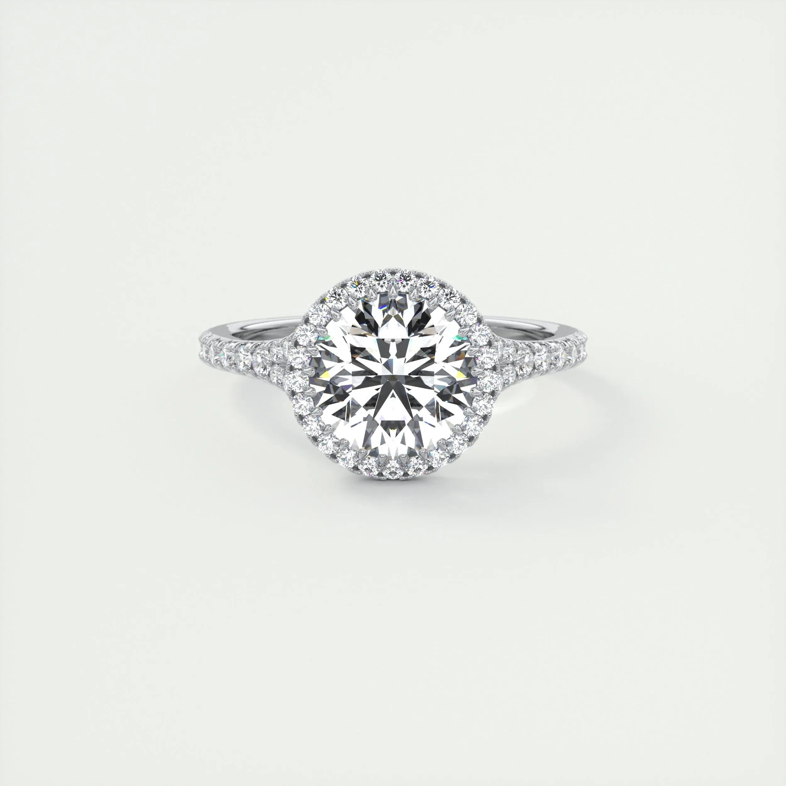 Halo Split Engagement Ring Featuring 2.0 CT Round Moissanite 1