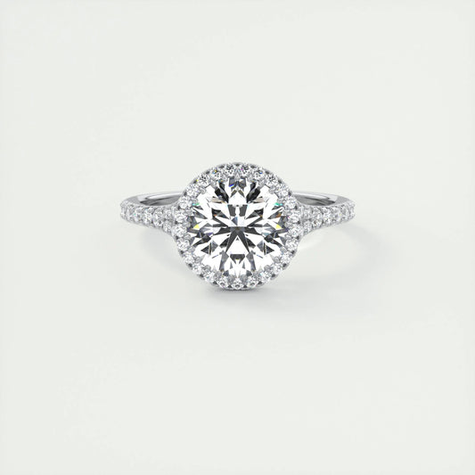 Halo Split Engagement Ring Featuring 2.0 CT Round Moissanite 1