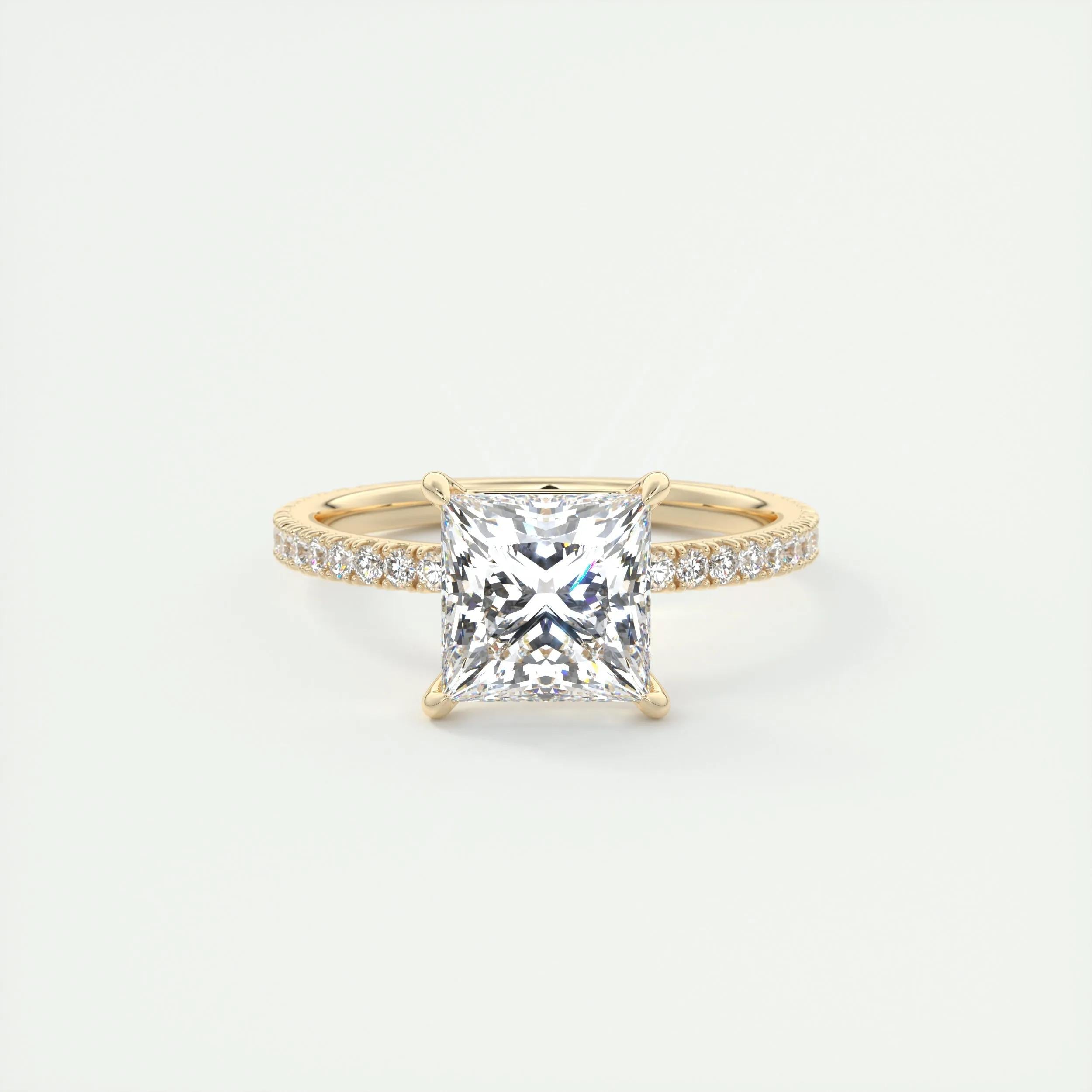 Pave Engagement Ring Featuring 2.08 CT Princess Moissanite 8