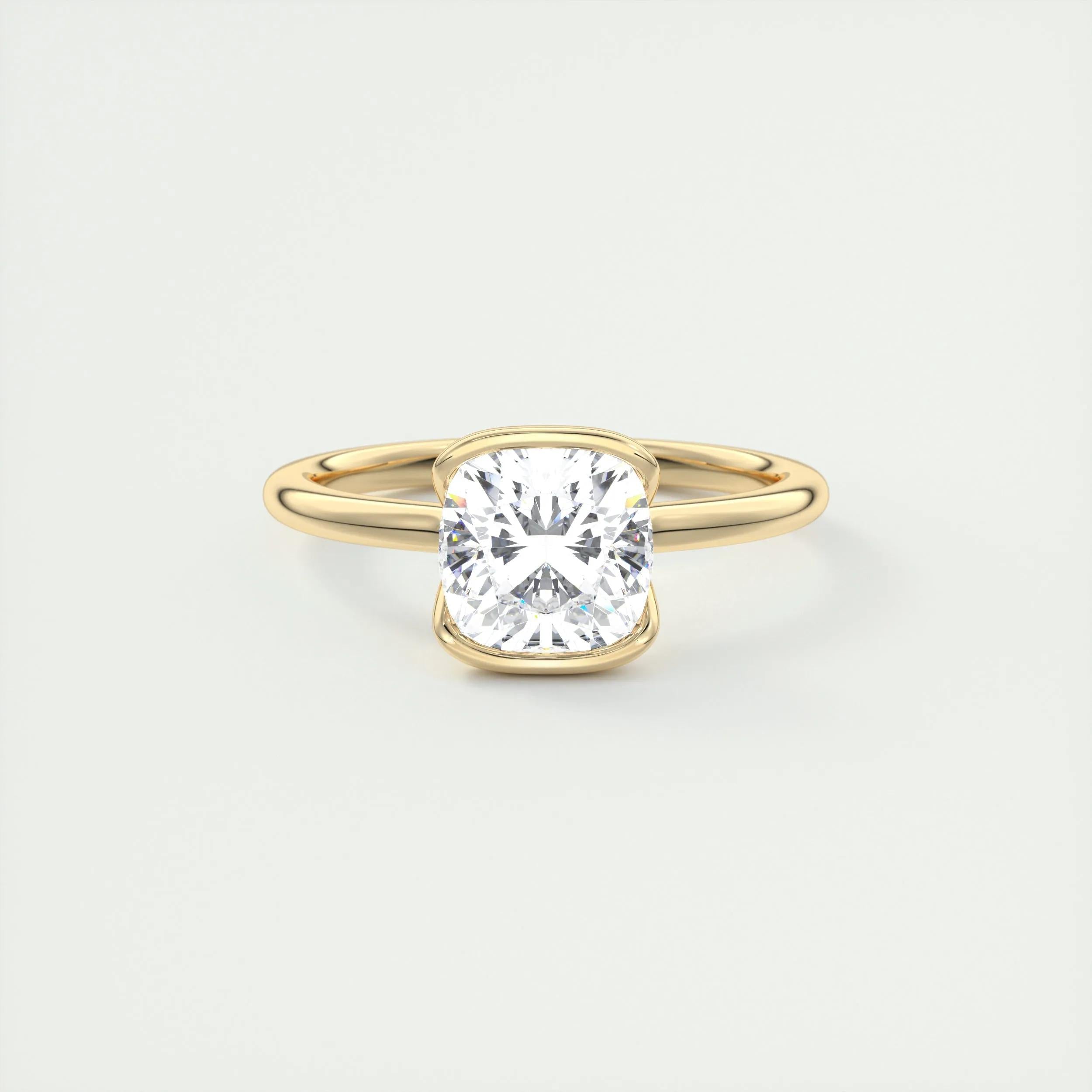 Solitaire Bezel Engagement Ring Featuring 2.15 CT Cushion Moissanite 9