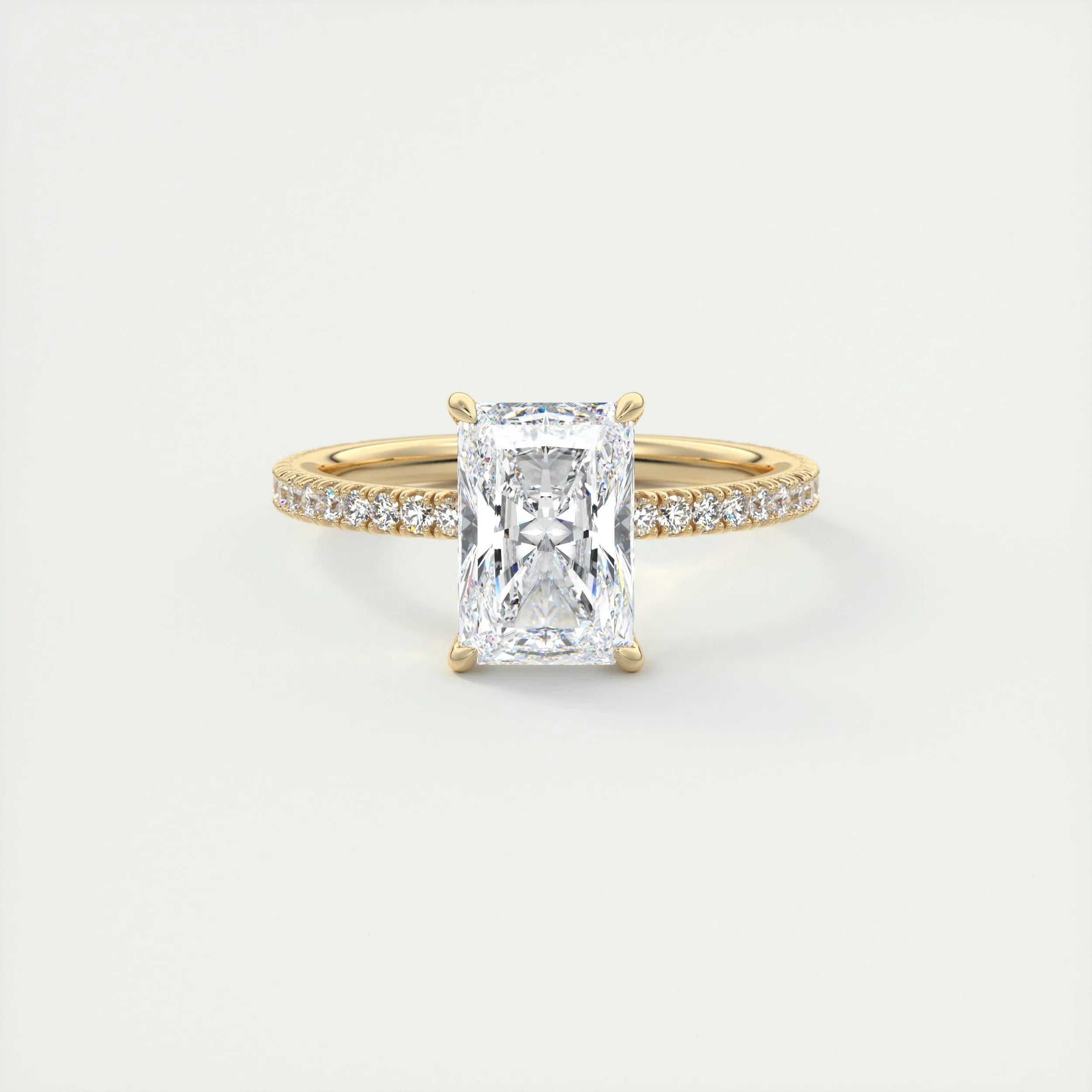 Pave Engagement Ring Featuring 2.0 CT Radiant Moissanite 9