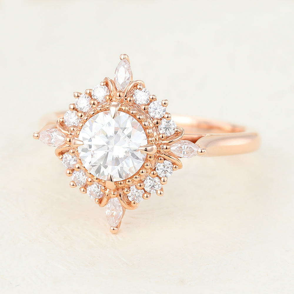 Cluster Engagement Ring Featuring 0.68 CT Round Moissanite 3