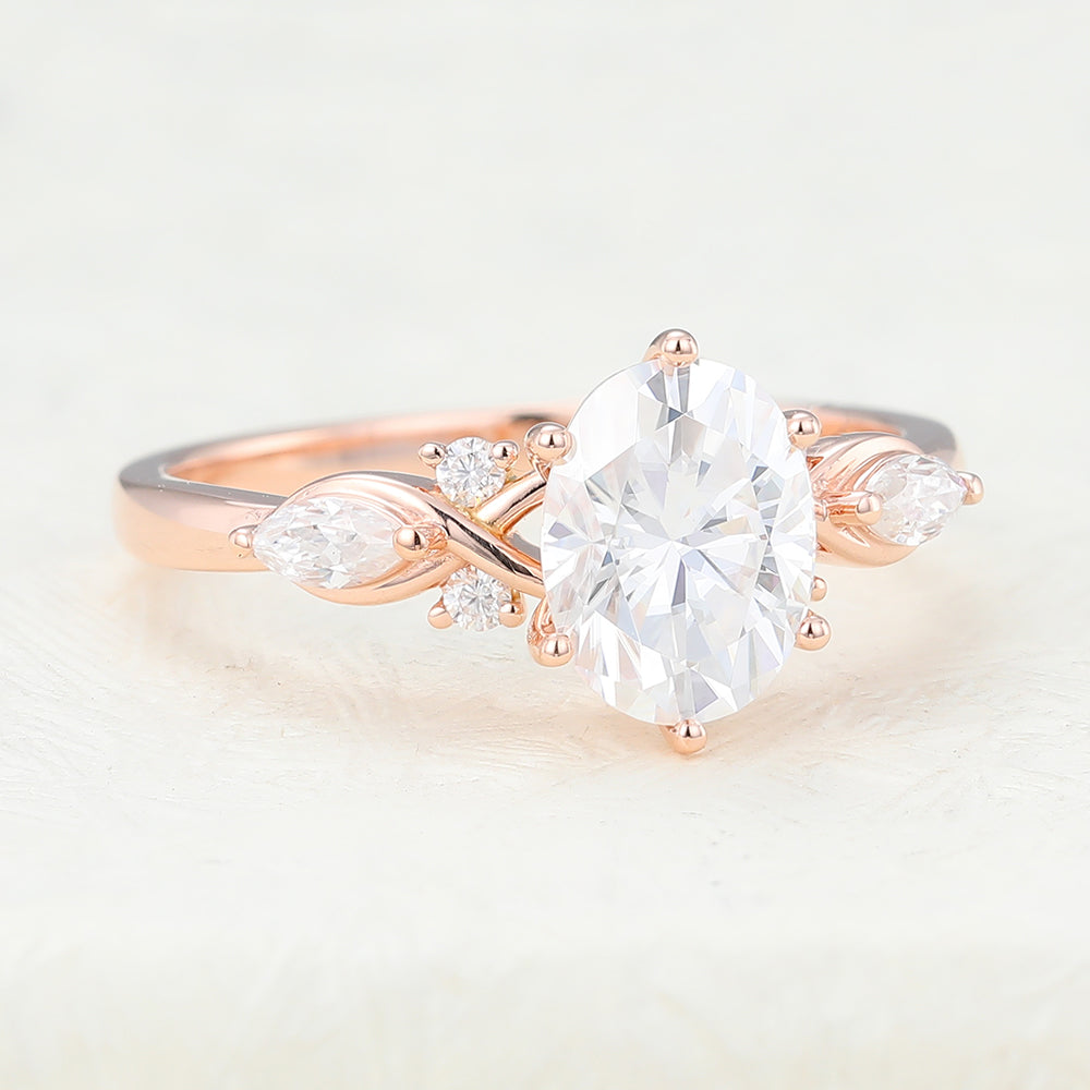 Cluster Engagement Ring Featuring 1.33 CT Oval Moissanite 3