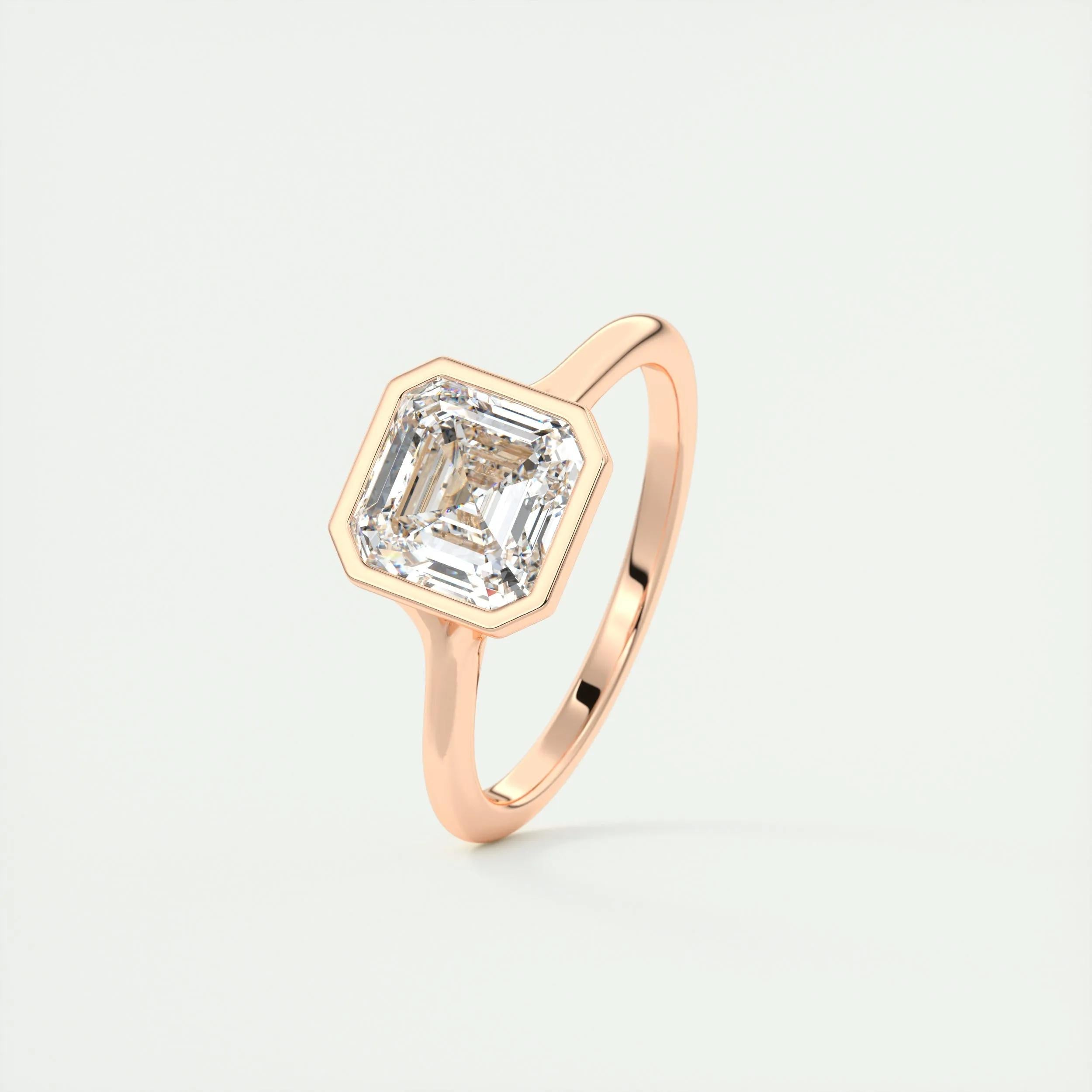 Solitaire Bezel Engagement Ring Featuring 2.03 CT Asscher Moissanite 18