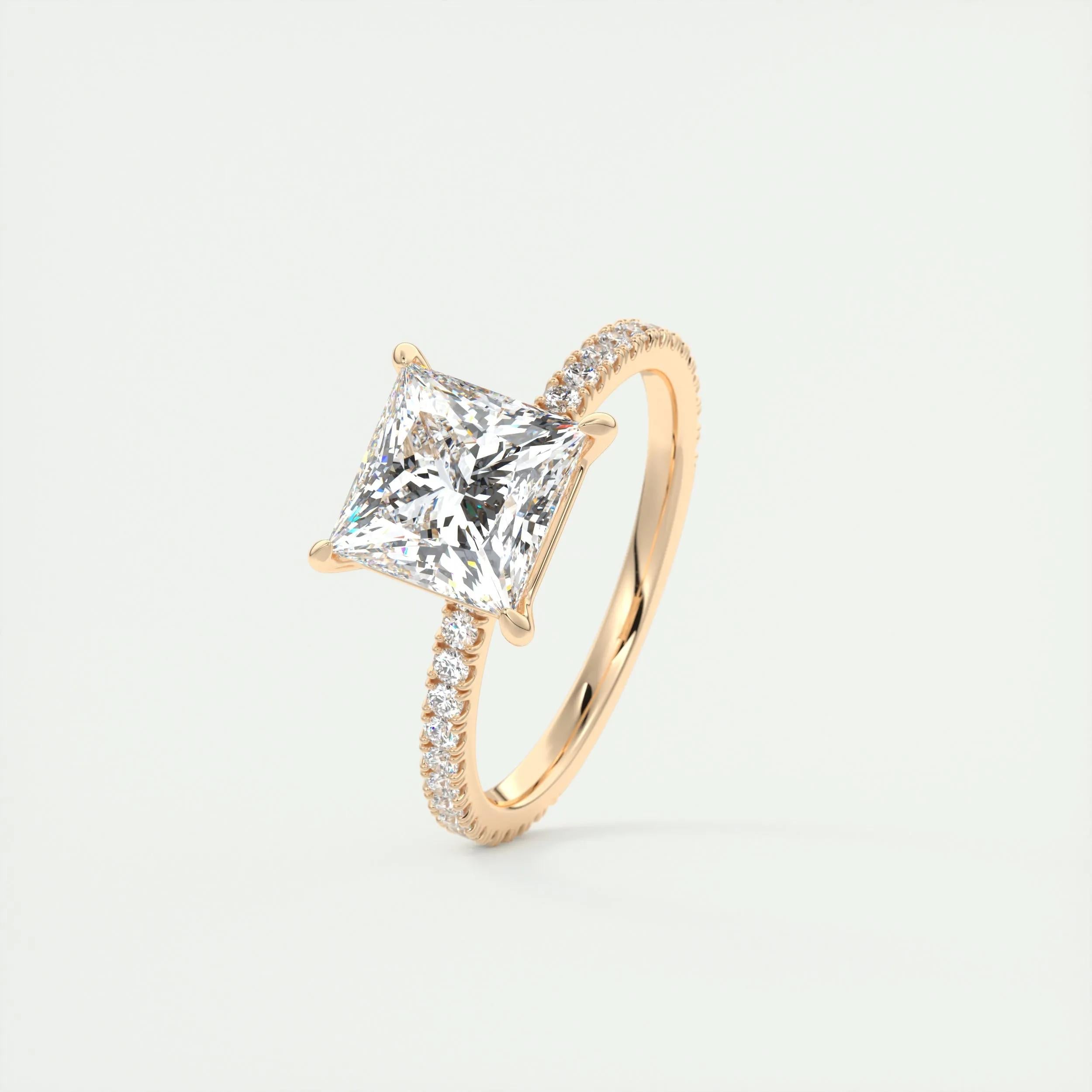 Pave Engagement Ring Featuring 2.08 CT Princess Moissanite 18