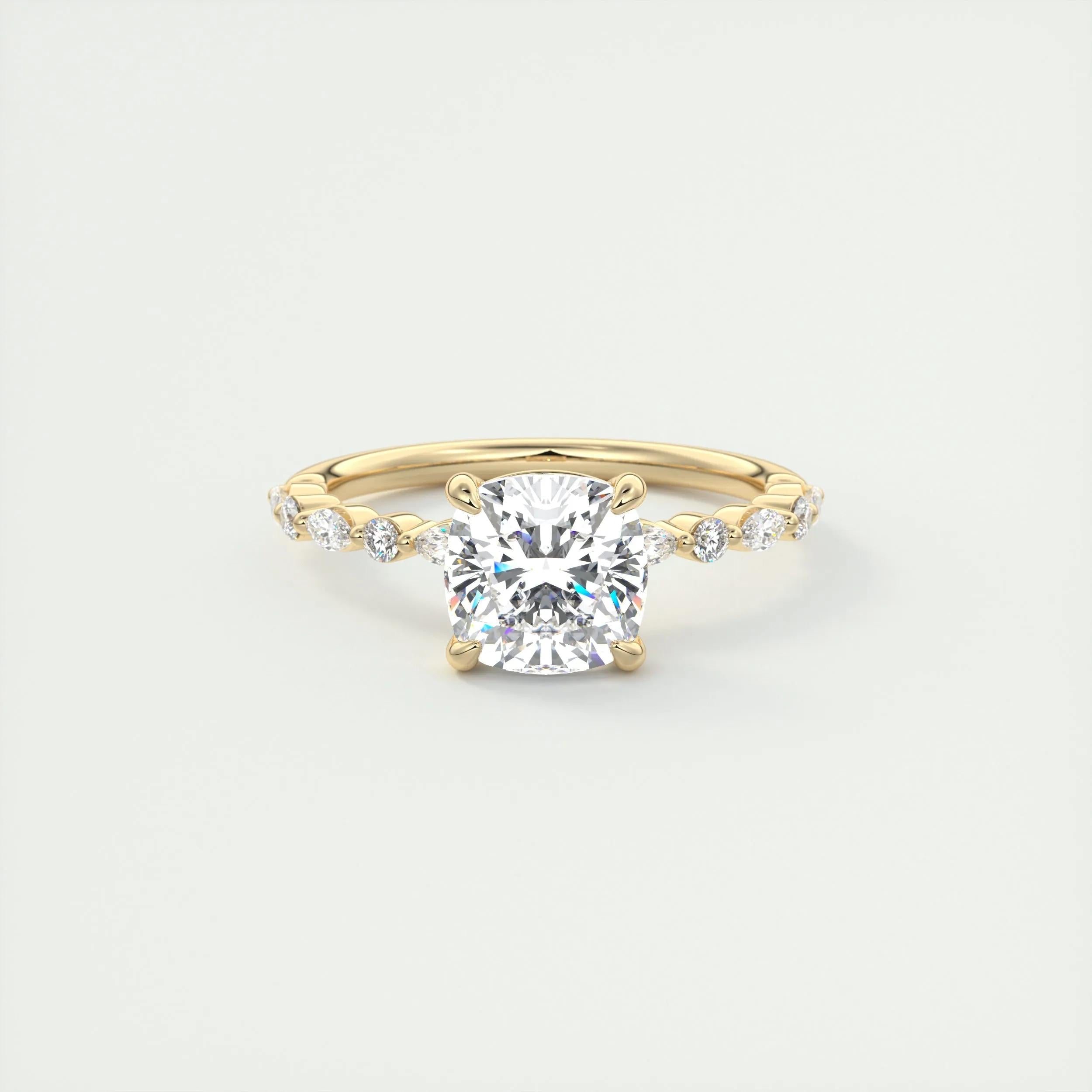 Pave Engagement Ring Featuring 2.0 CT Cushion Moissanite 8