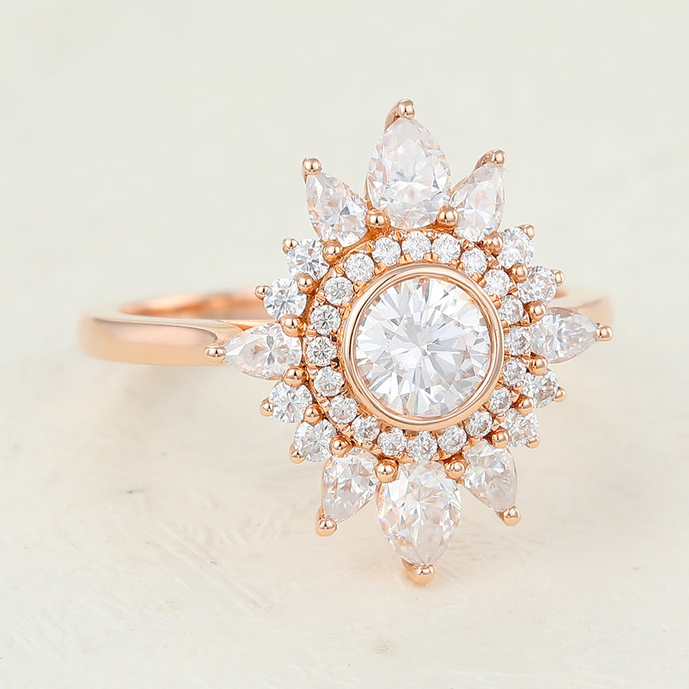 Cluster Halo Engagement Ring Featuring 0.41 CT Round Moissanite 2