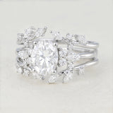 1.33 CT Oval Moissanite Cluster Bridal Ring Set