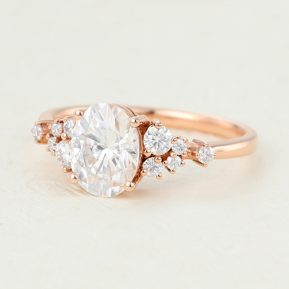 Cluster Engagement Ring Featuring 1.33 CT Oval Moissanite 4