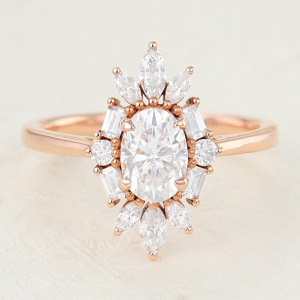 Cluster Engagement Ring Featuring 0.84 CT Oval Moissanite 1