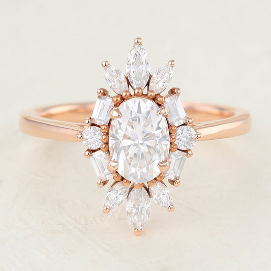 Cluster Engagement Ring Featuring 0.84 CT Oval Moissanite 1