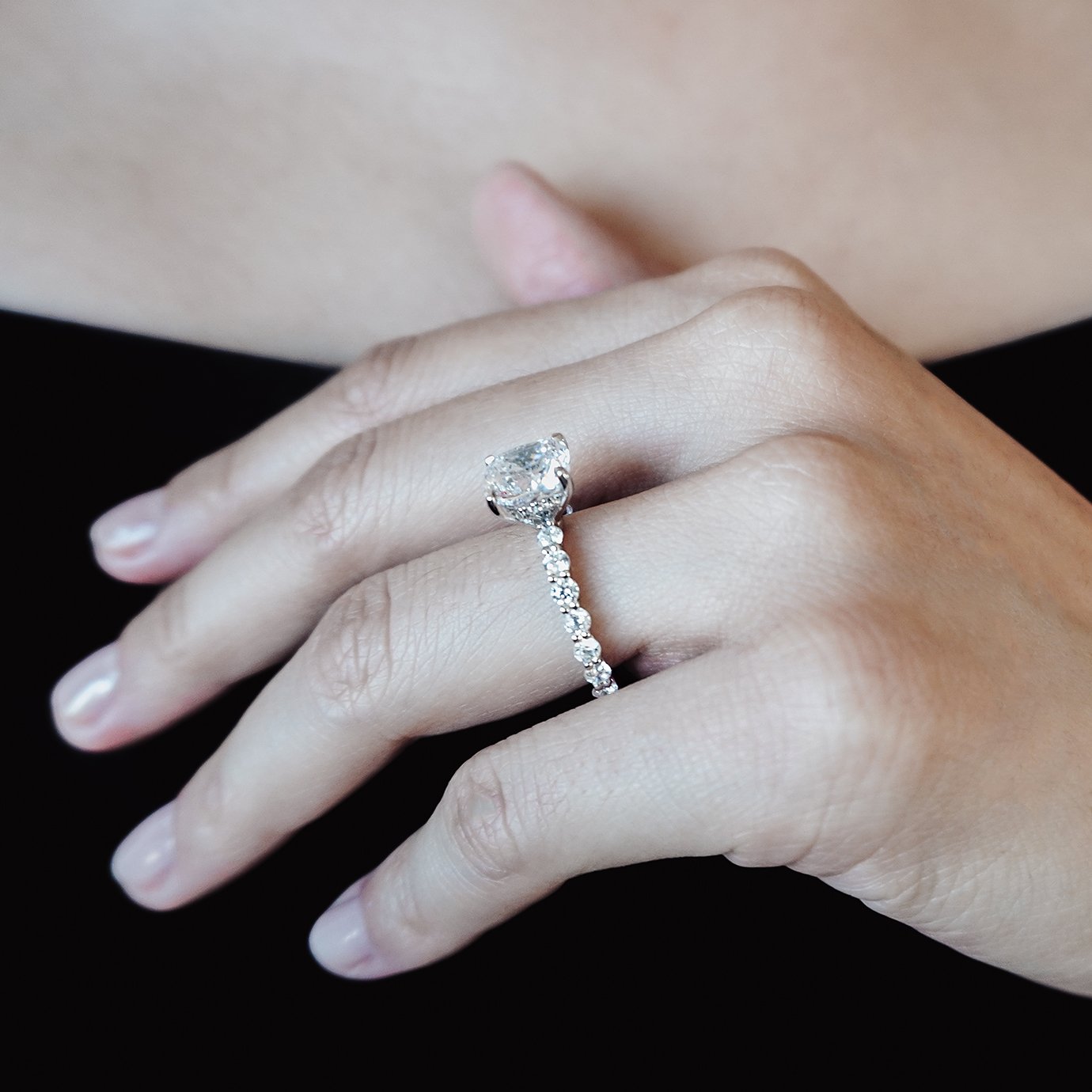 3.0 CT Cushion Shaped Moissanite Hidden Halo & Pave Engagement Ring