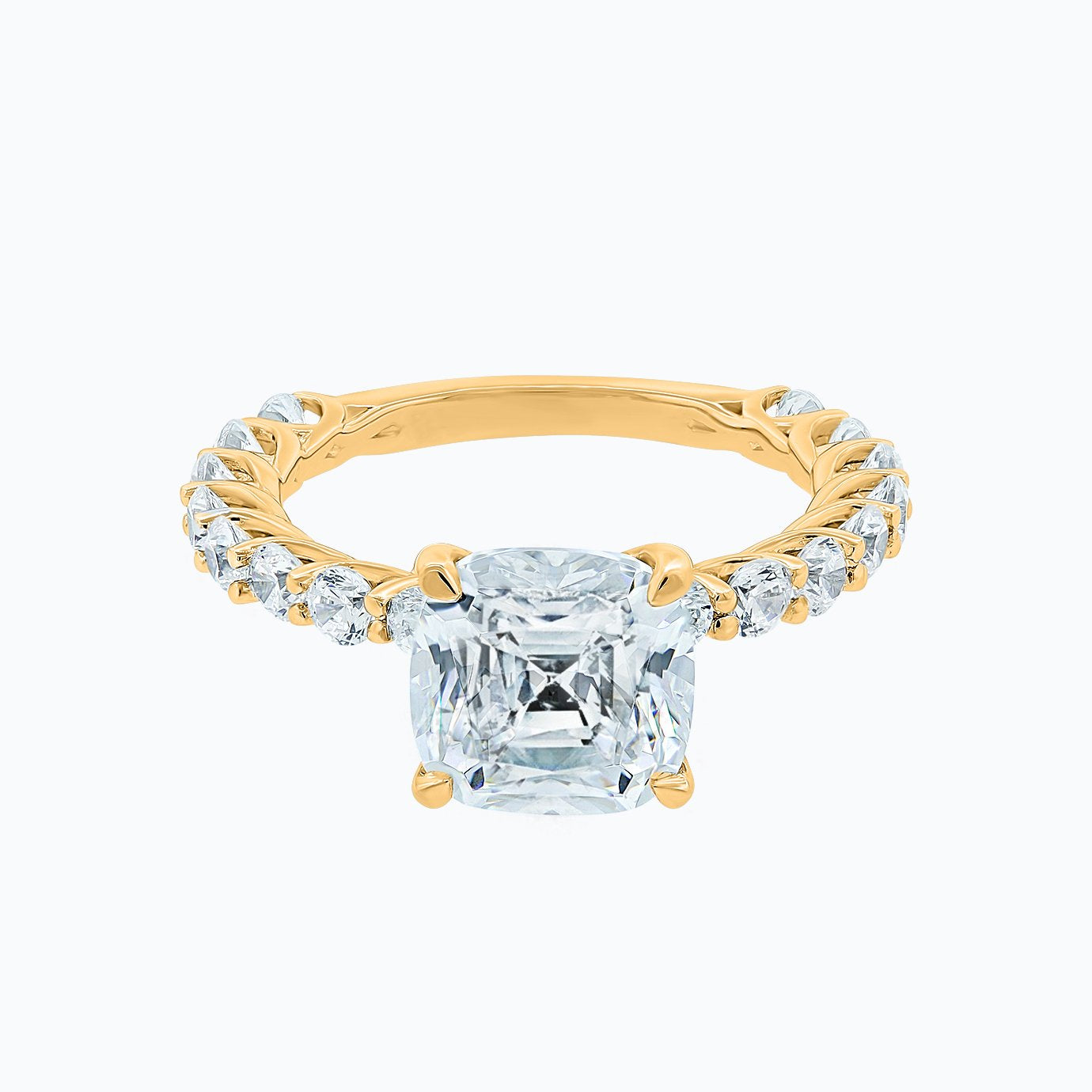 3.0 CT Cushion Shaped Moissanite Hidden Halo & Pave Engagement Ring