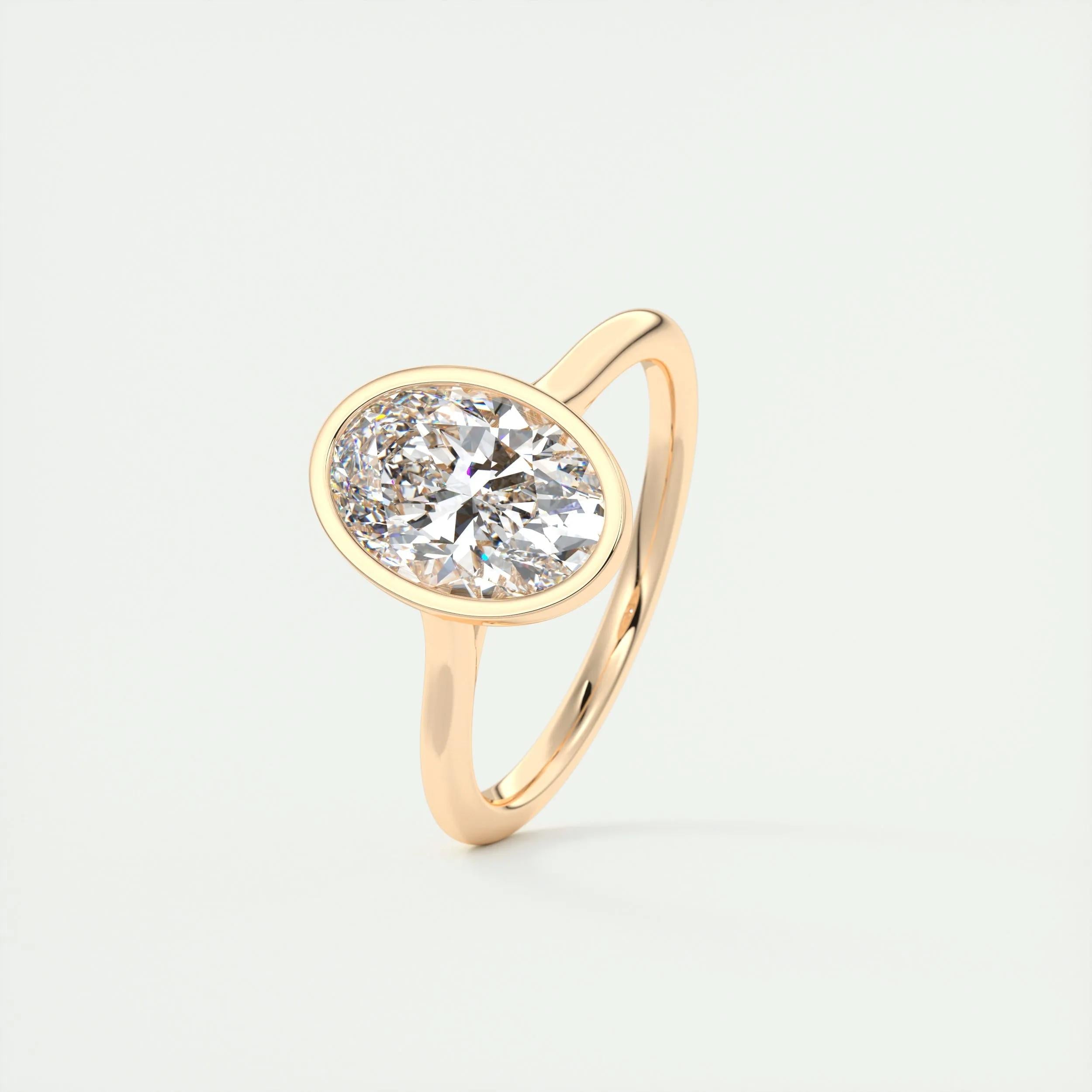 Solitaire Bezel Engagement Ring Featuring 1.91 CT Oval Moissanite 18