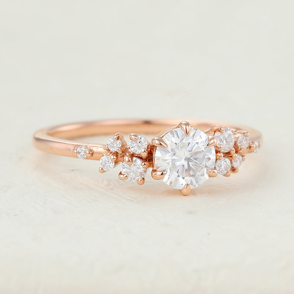 Cluster Engagement Ring Featuring 0.41 CT Round Moissanite 4