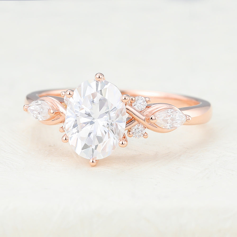 Cluster Engagement Ring Featuring 1.33 CT Oval Moissanite 4
