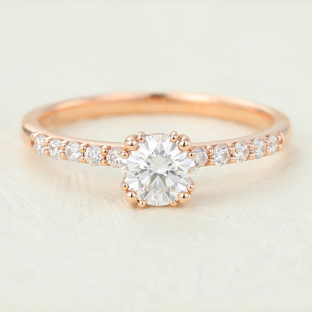 Pave Engagement Ring Featuring 0.41 CT Round Moissanite 1