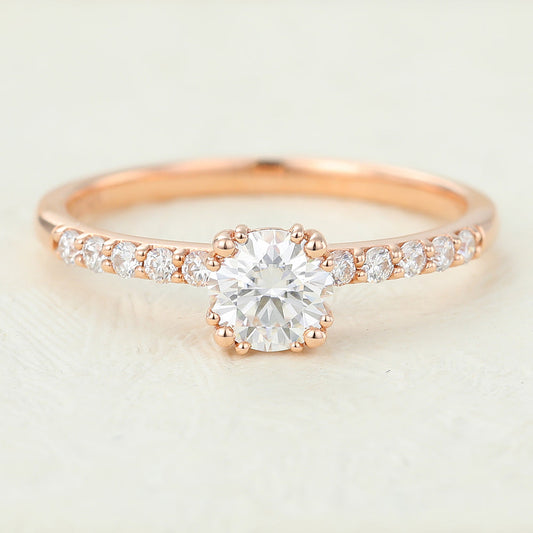 Pave Engagement Ring Featuring 0.41 CT Round Moissanite 1