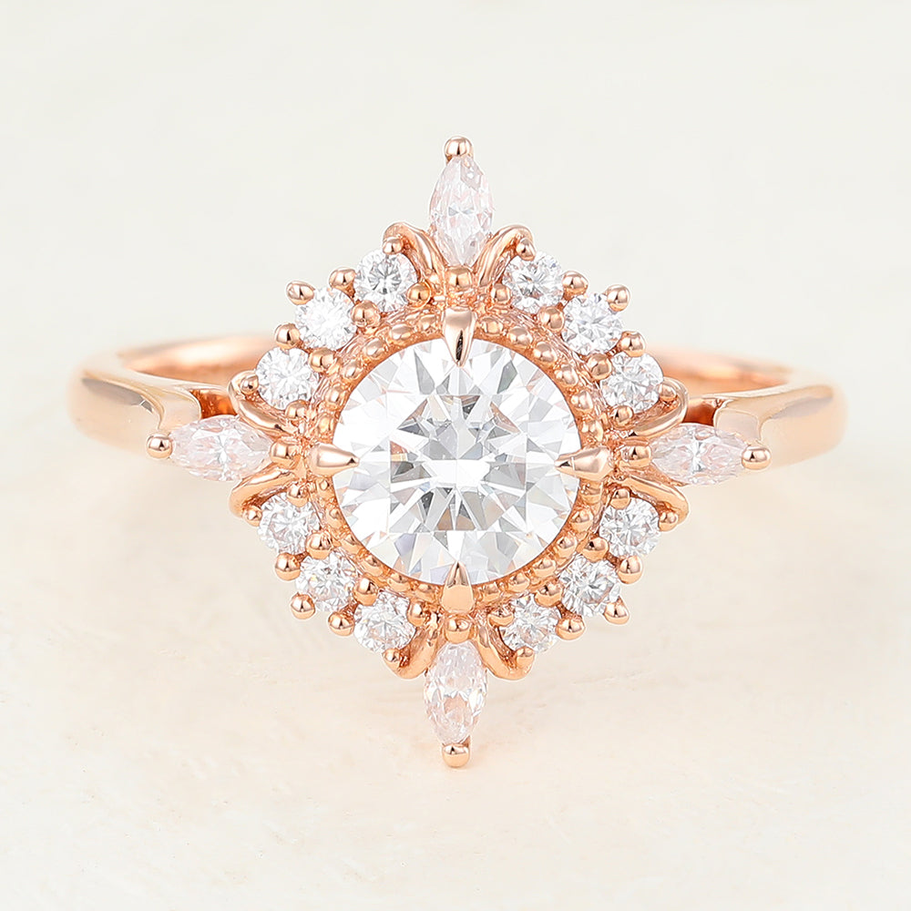 Cluster Engagement Ring Featuring 0.68 CT Round Moissanite 1