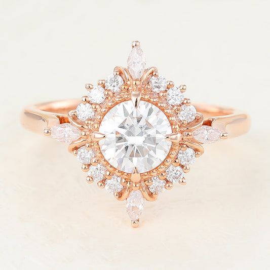 Cluster Engagement Ring Featuring 0.68 CT Round Moissanite 1