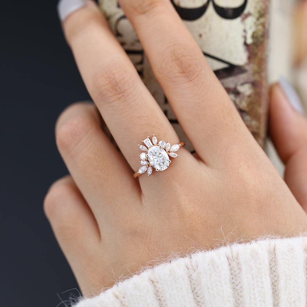 Cluster Engagement Ring Featuring 1.33 CT Oval Moissanite 2