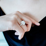2.0 CT Elongated Cushion Shaped Moissanite Halo & Pave Engagement Ring