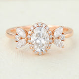 Cluster & Halo Engagement Ring Featuring 0.84 CT Oval Moissanite 1