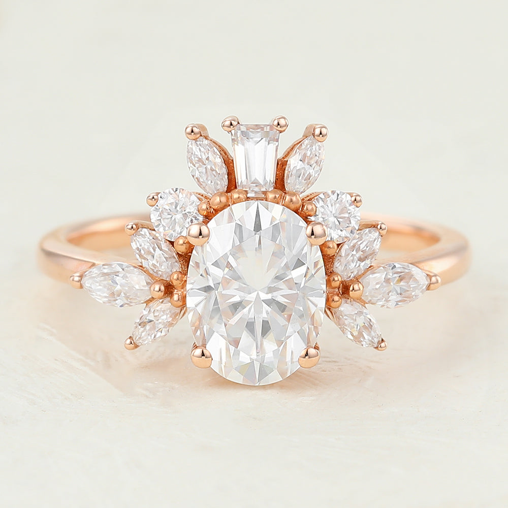 Cluster Engagement Ring Featuring 1.33 CT Oval Moissanite 1