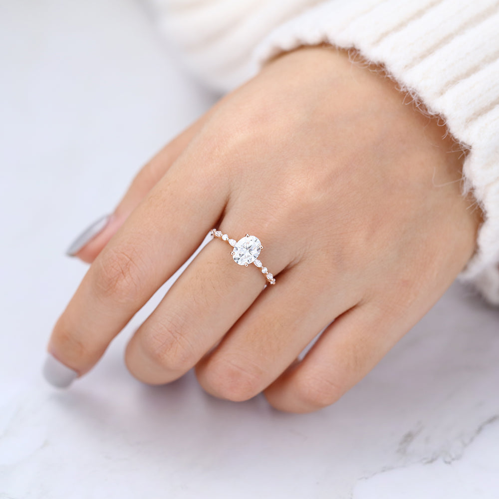 Pave Engagement Ring Featuring 1.33 CT Oval Moissanite 6