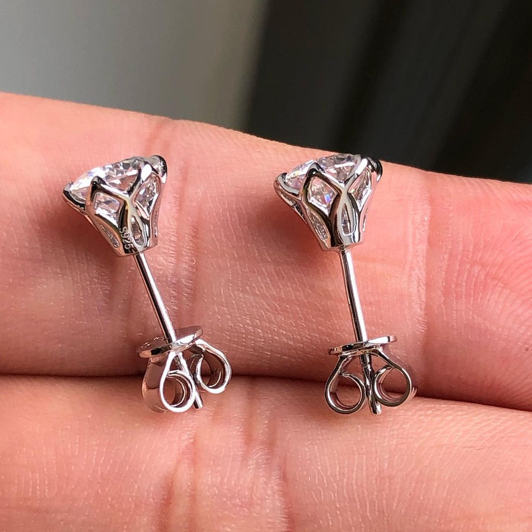 1.0 TCW Round Cut Moissanite Solitaire Stud Earrings 3