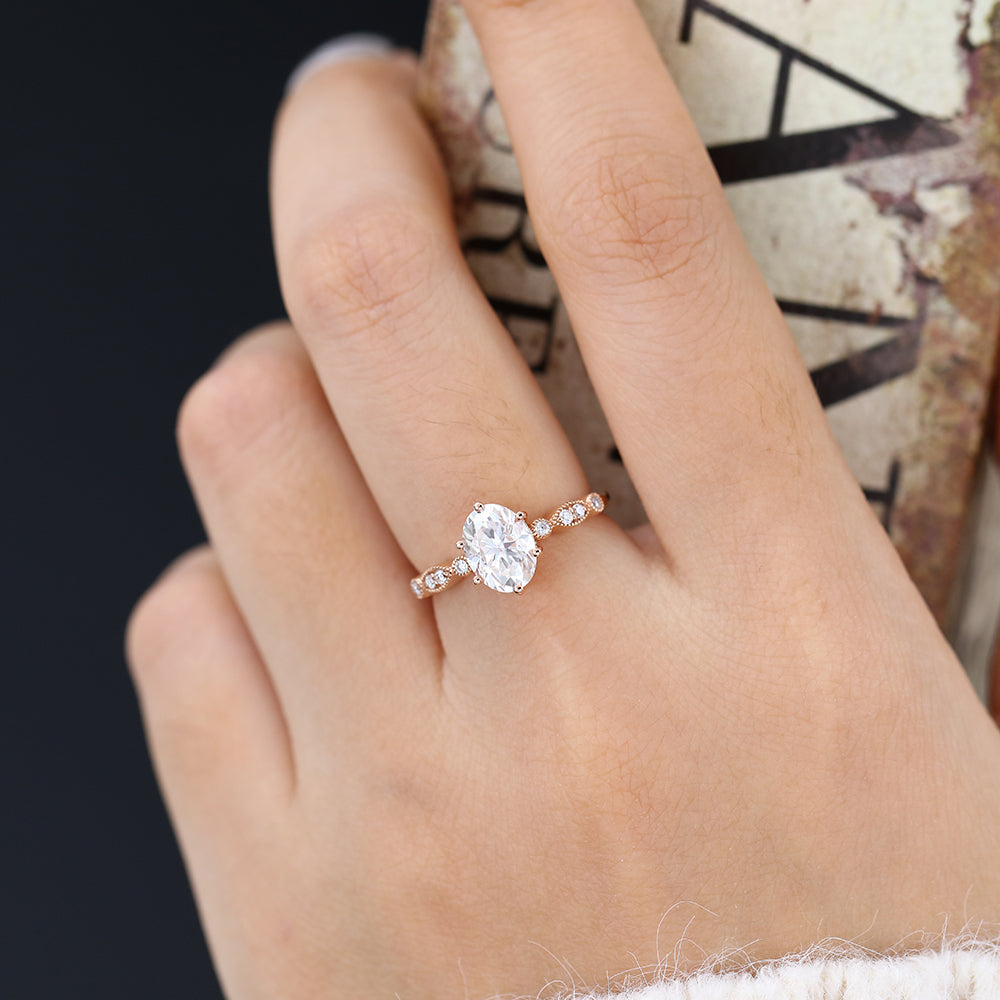 Pave Engagement Ring Featuring 1.33 CT Oval Moissanite 2