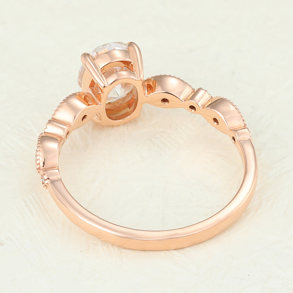 Milgrain Pave Engagement Ring Featuring 1.33 CT Oval Moissanite 5