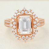 Cluster Halo Engagement Ring Featuring 1.6 CT Emerald Moissanite 3
