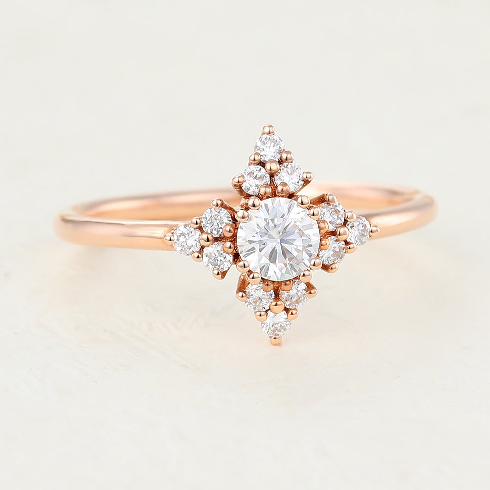 Cluster Engagement Ring Featuring 0.22 CT Round Moissanite 3