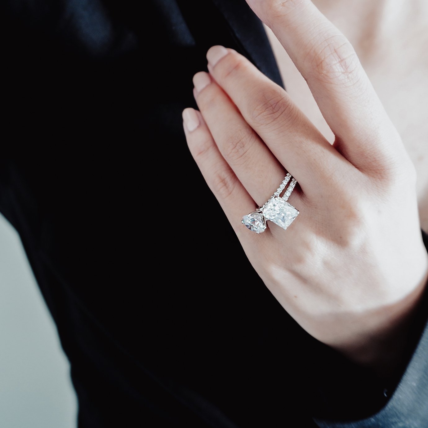3.0 CT Radiant Shaped Moissanite Hidden Halo & Pave Engagement Ring