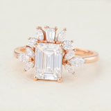 Cluster Engagement Ring Featuring 1.60 CT Emerald Moissanite 3