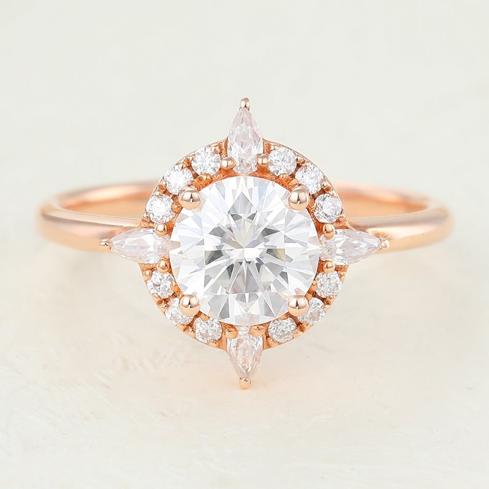 Cluster Engagement Ring Featuring 0.88 CT Oval Moissanite 1