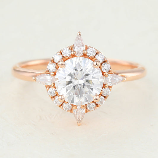 Cluster Engagement Ring Featuring 0.88 CT Oval Moissanite 1