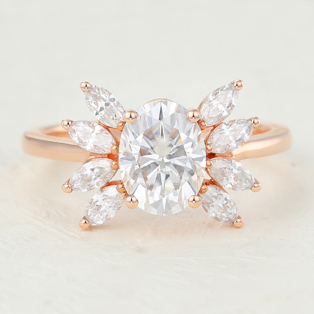 Cluster Engagement Ring Featuring 1.33 CT Oval Moissanite 1