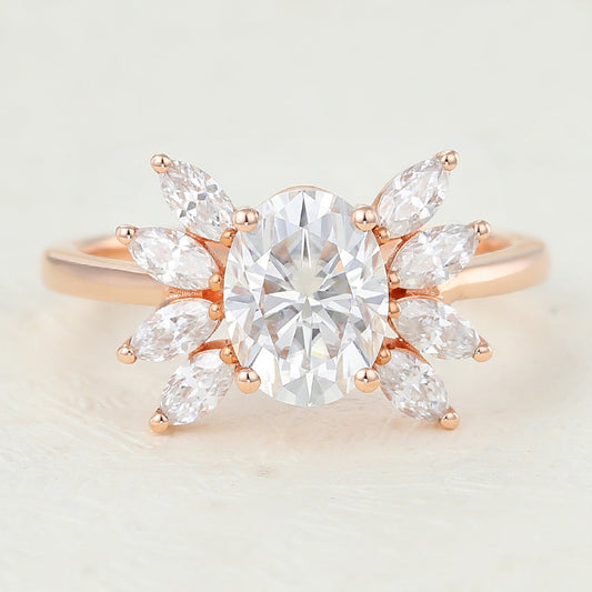 Cluster Engagement Ring Featuring 1.33 CT Oval Moissanite 1