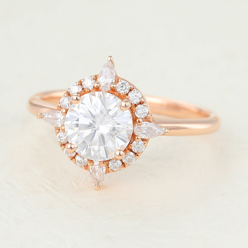 Cluster Engagement Ring Featuring 0.88 CT Oval Moissanite 4