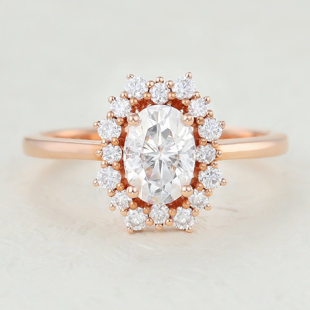 Halo Engagement Ring Featuring 1.0 CT Oval Moissanite 1