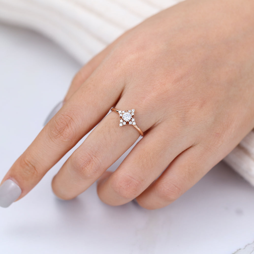 Cluster Engagement Ring Featuring 0.22 CT Round Moissanite 6