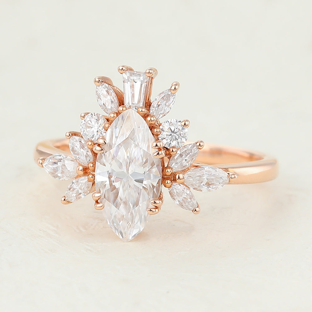 Cluster Engagement Ring Featuring 0.90 CT Marquise Moissanite 3