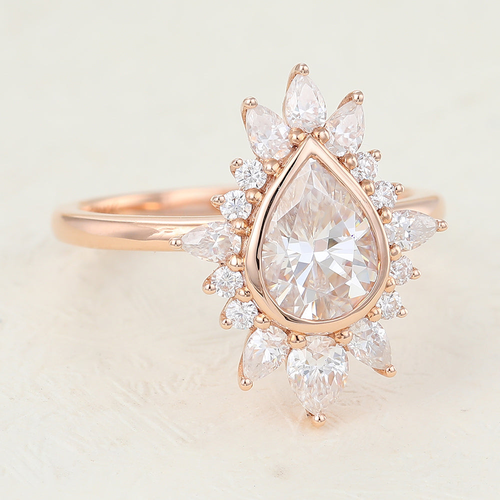 Cluster Engagement Ring Featuring 0.57 CT Pear Moissanite 5