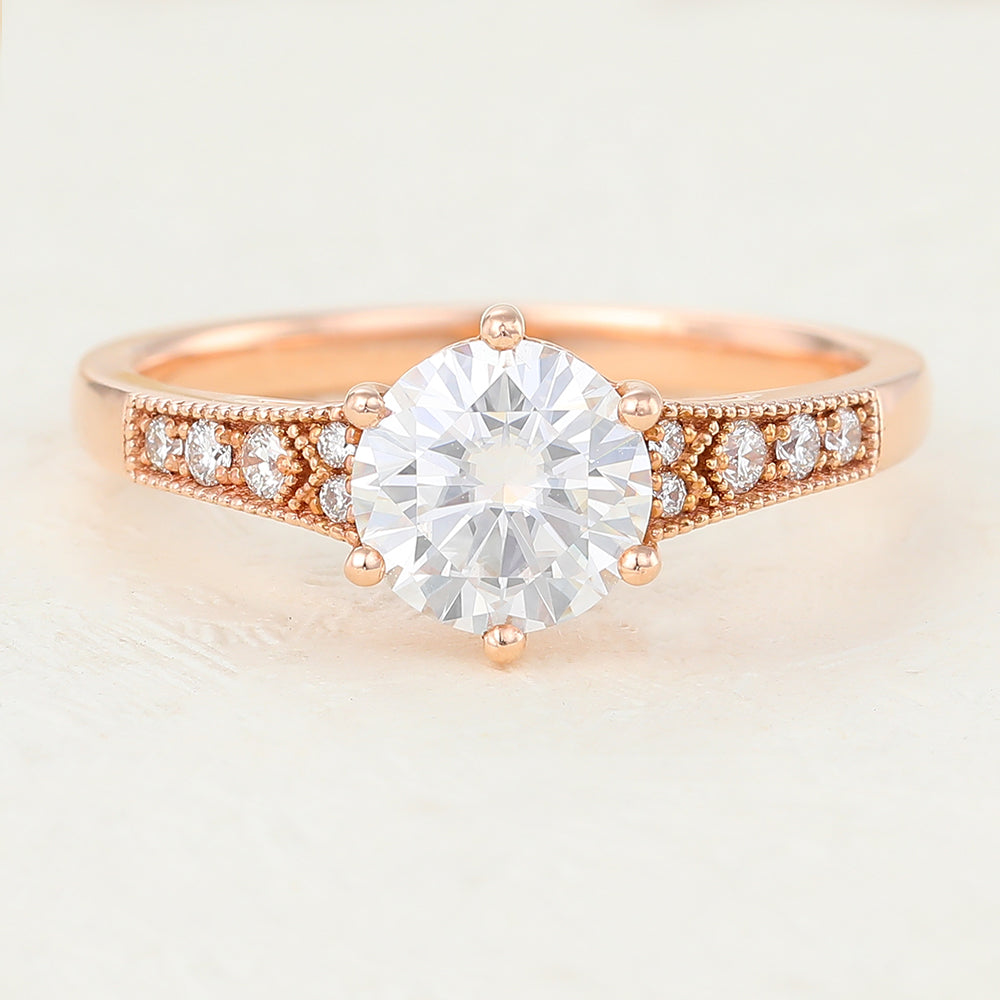 Pave Engagement Ring Featuring 0.88 CT Round Moissanite 1