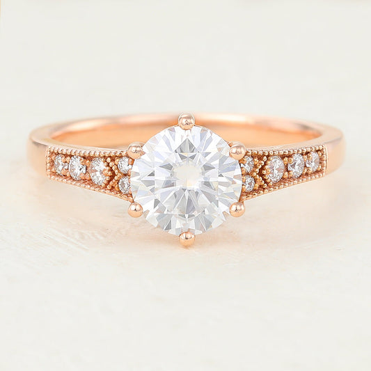 Pave Engagement Ring Featuring 0.88 CT Round Moissanite 1