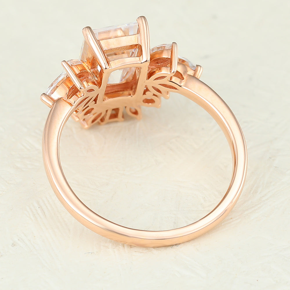 Cluster Engagement Ring Featuring 1.60 CT Emerald Moissanite 5