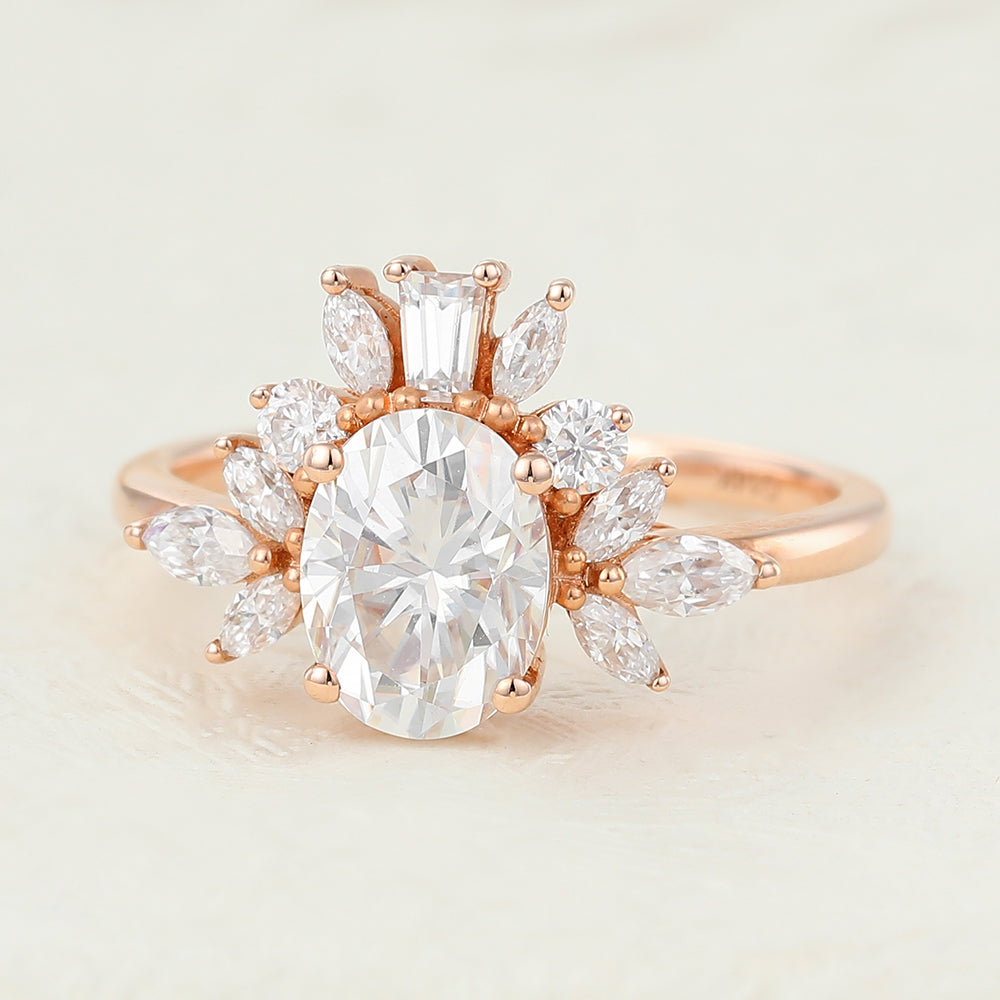 Cluster Engagement Ring Featuring 1.33 CT Oval Moissanite 4